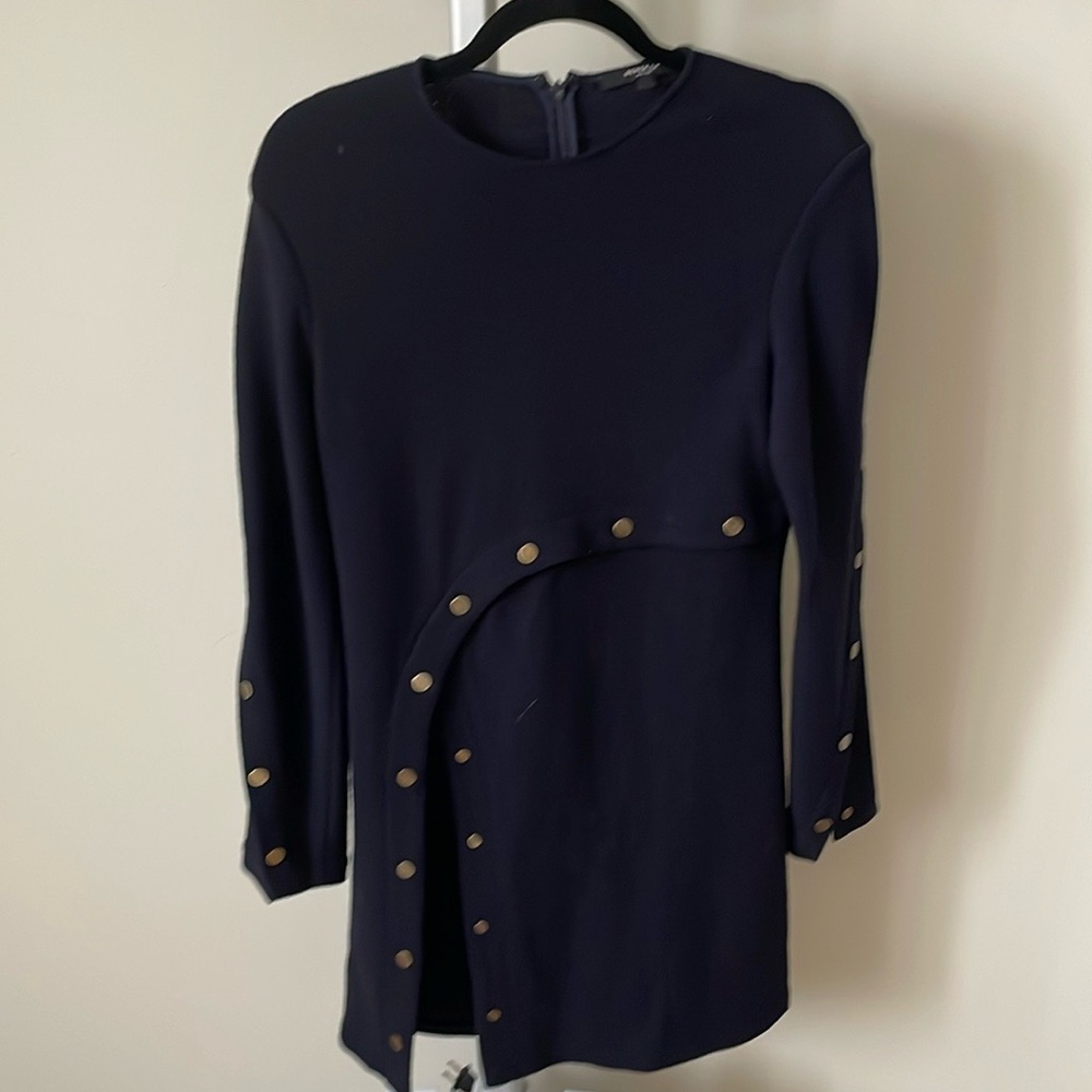 Derek Lam Snapped Long Sleeve Wool Crepe Tunic Top dark blue, size US 4 - Picture 10 of 16